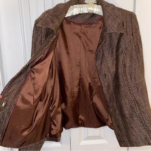 TanJay Gold-Brown Tweed Blazer with Twist Lock Buttons Size 8 - Picture 2 of 14